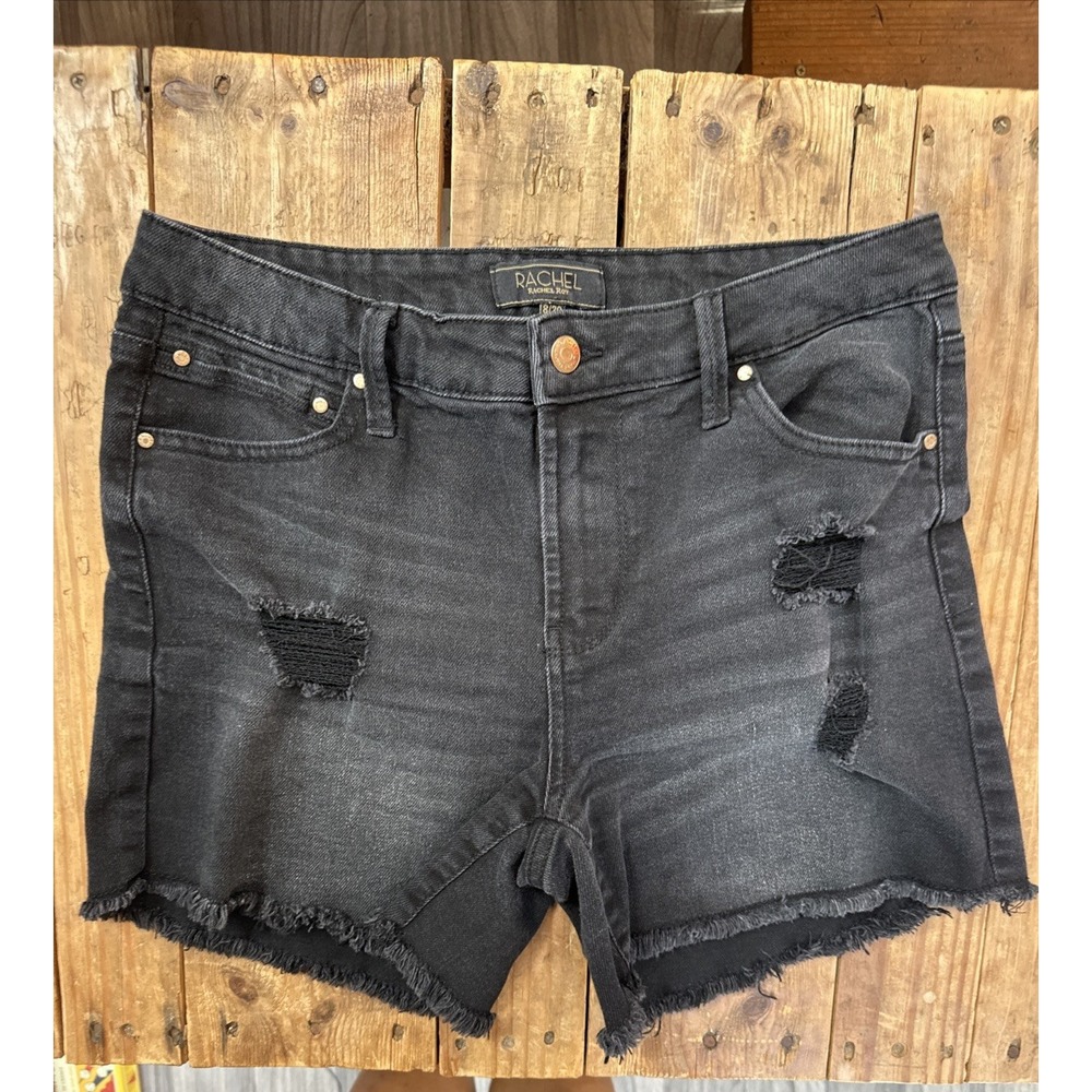 Rachel Roy women's 8/29 Black Distressed Cut-Off Shorts Distressed Grunge Skater